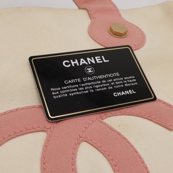 Authentic CHANEL CC Marshmallow Canvas Hand Bag Top Handle Tote Pink White - Picture 2 of 8